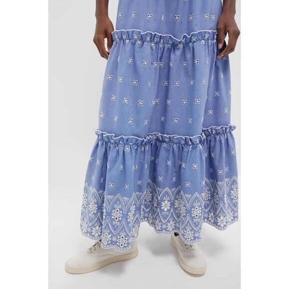 TUCKERNUCK Chambray Embroidered Prado Skirt Size L NWT Retail $148 Tuckernuck - Picture 5 of 8